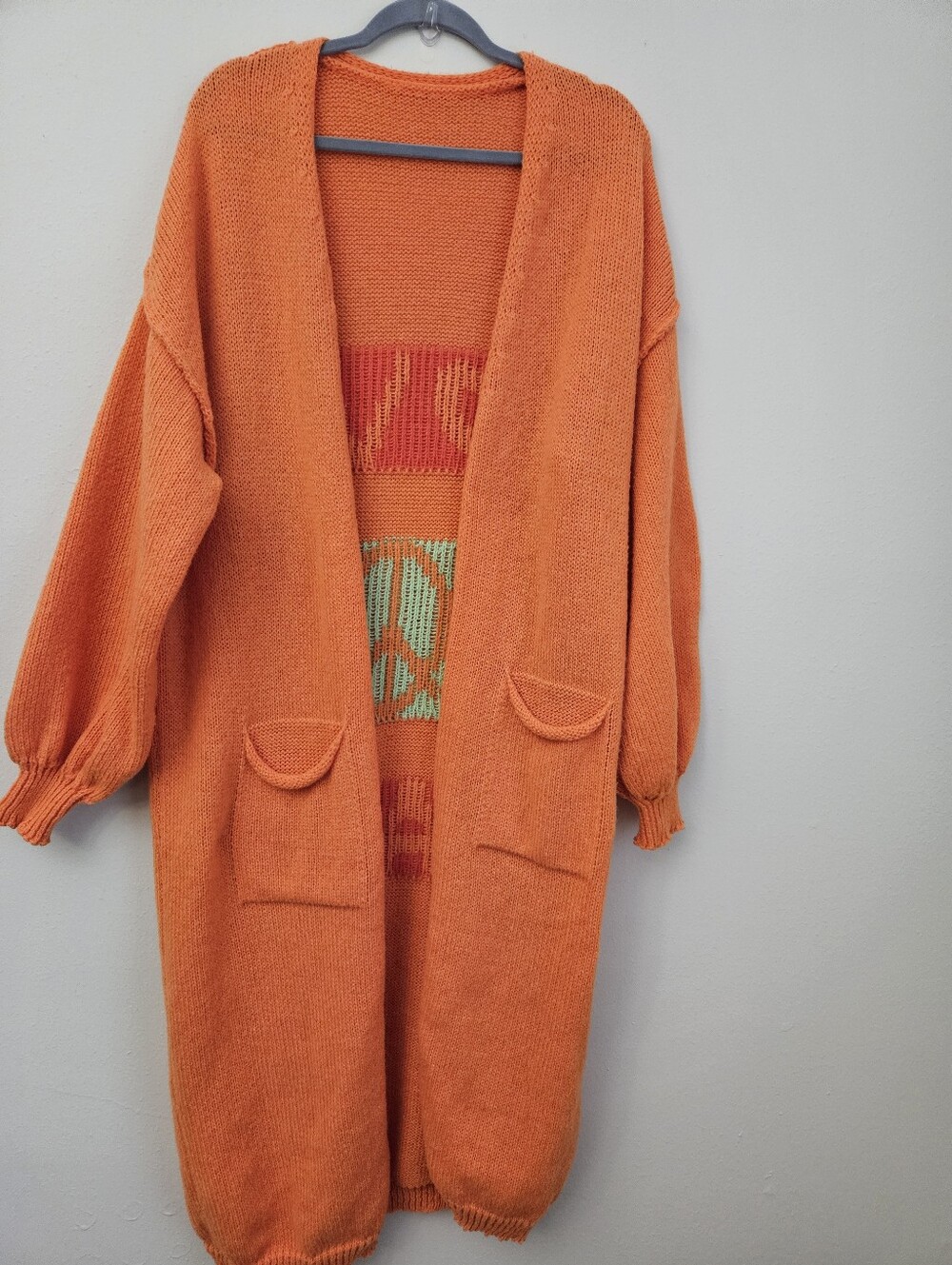 Orange Open-Front Long Women's Cardigan Sweater Size M/L